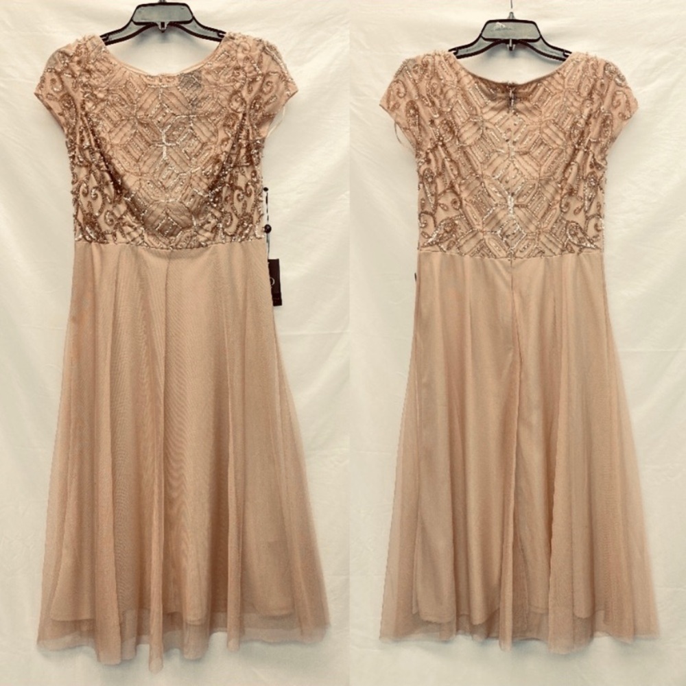 Adrianna Papell fit flare geometric sequin short sleeves midi dress - Picture 3 of 4